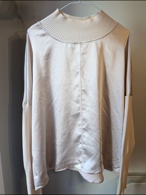 MELISSA NEPTON Cream Ribbed Mock Neck Long Sleeve Top